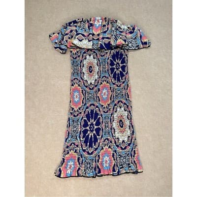SHEIN Multicolor Smocked Mini Dress with Floral Medallion Print size L