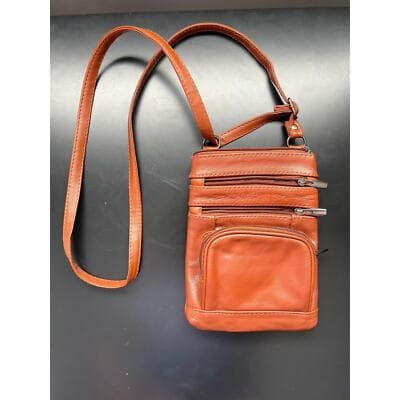 Brown leather crossbody bag/purse card organizer with zippers