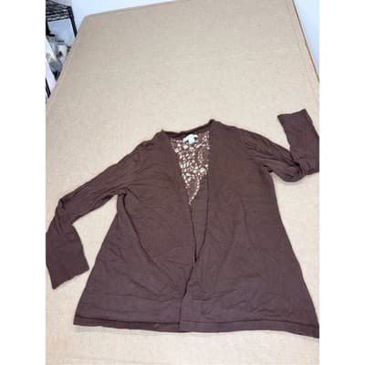Christopher & Banks Brown Lace-Back Open Cardigan size XL