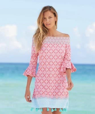 Cabana Life Coral Tides Off the Shoulder Dress Small