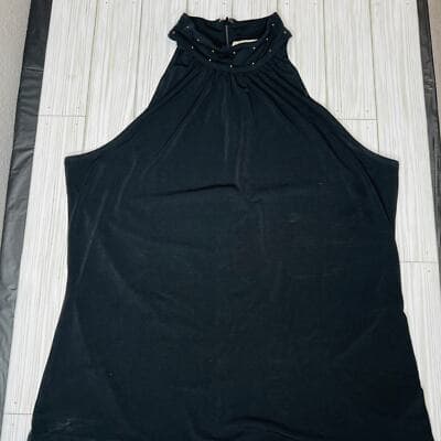 Michael Kors Black Sleeveless High Neck Embroidered Halter Top
