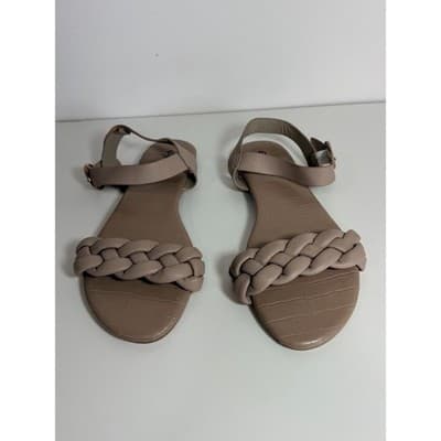 Qupid Taupe Braided Front Ankle Strap Sandals
