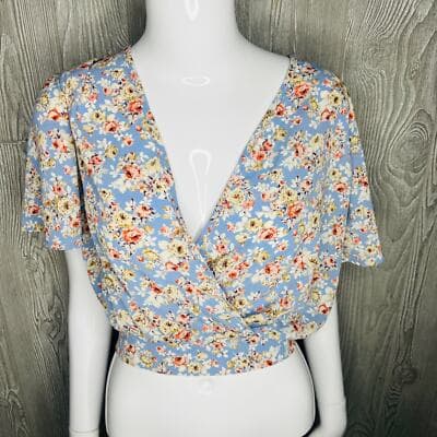 Como Black Floral Wrap Blouse/shirt Size XS