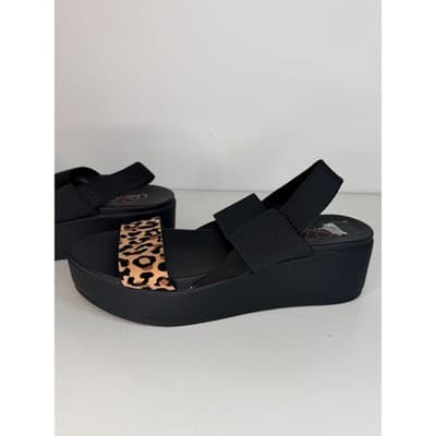 Black Platform Sandals with Leopard Accent