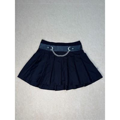 Royal Bones Black Pleated Skater Skirt with Chain Detail size M