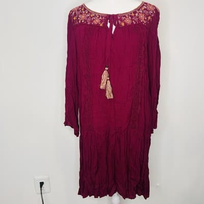 Knox Rose Maroon Purple Long Sleeve Dress Size XL