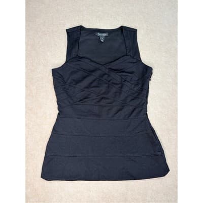 White House Black Market Black Sleeveless Band-Detail Peplum Tank size 6