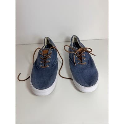 Sperry Denim Blue Canvas Low-Top Sneakers with Brown Laces