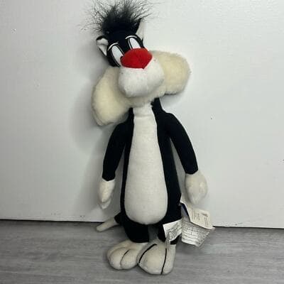 Vintage Warner bros looney tunes black and white Sylvester plush 1997