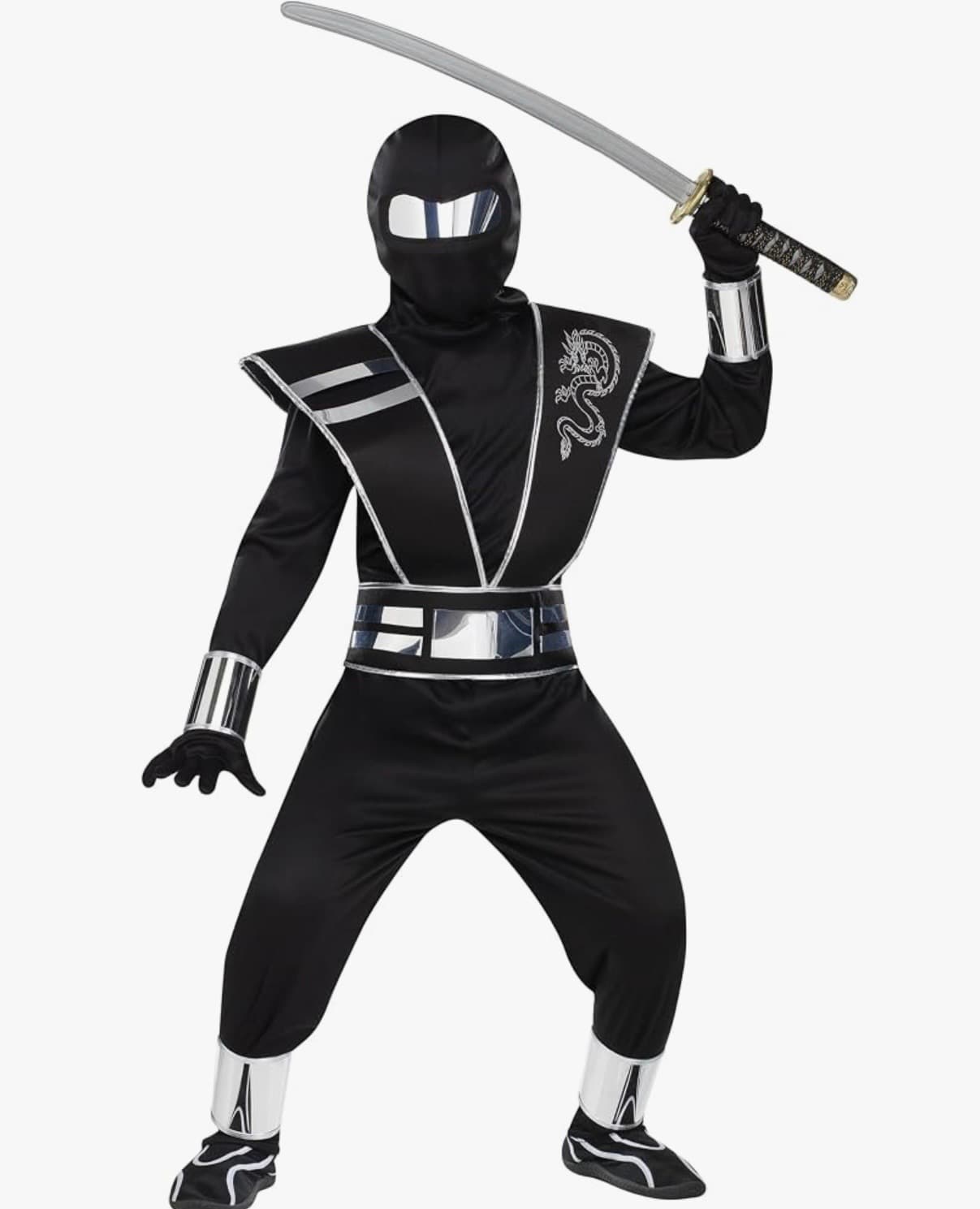 Spirit Halloween Silver Mirror Ninja halloween cosplay Costume Child Large 12-14