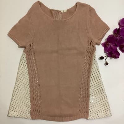 Anthropologie Knit Top with Lace Detail.