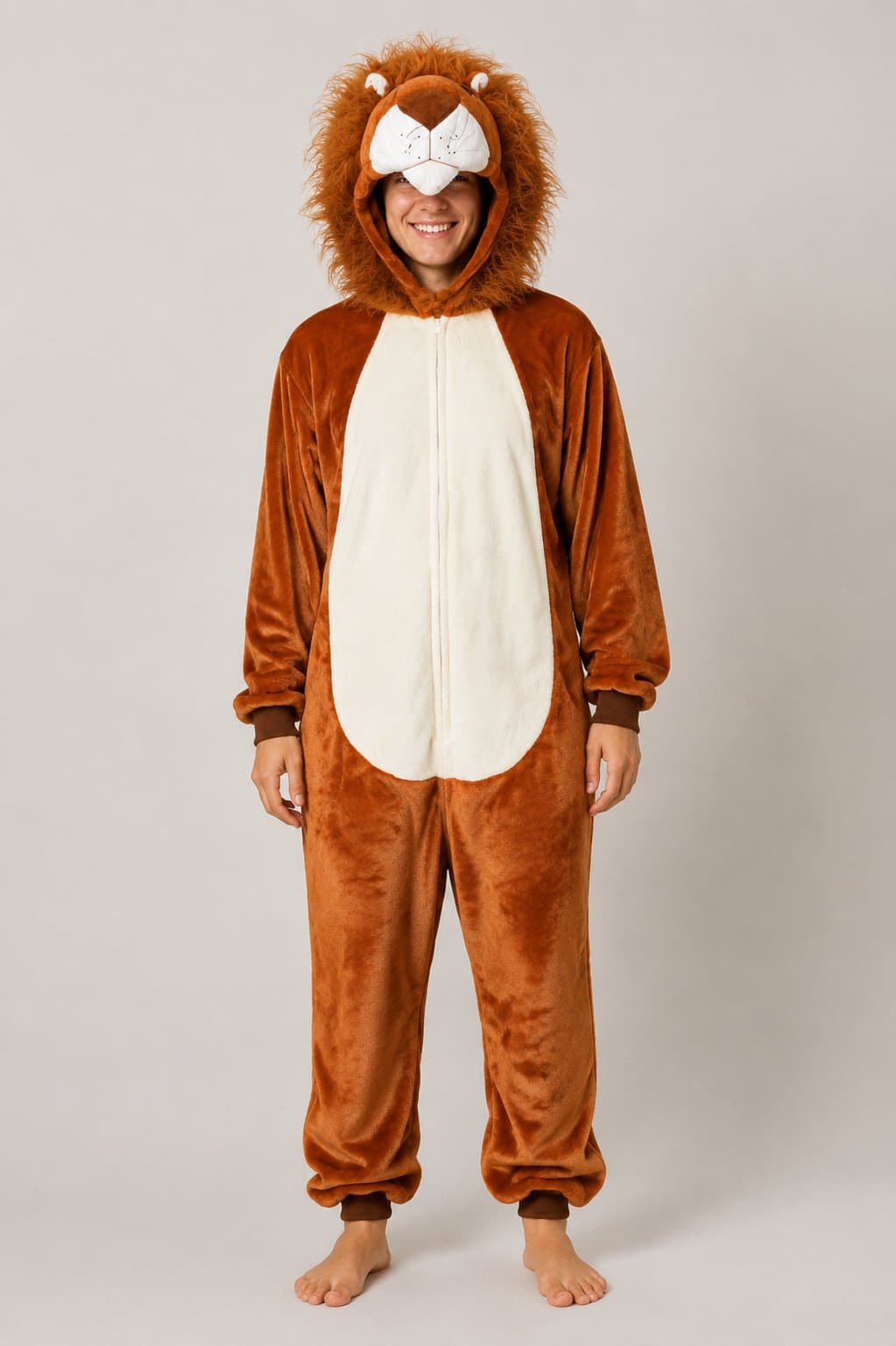 Adults lion plush one piece with attached hood and potty pocket halloween cosplay costume size M