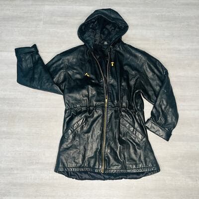 Vintage Black Genuine Leather Jacqueline Ferrar Coat Jacket