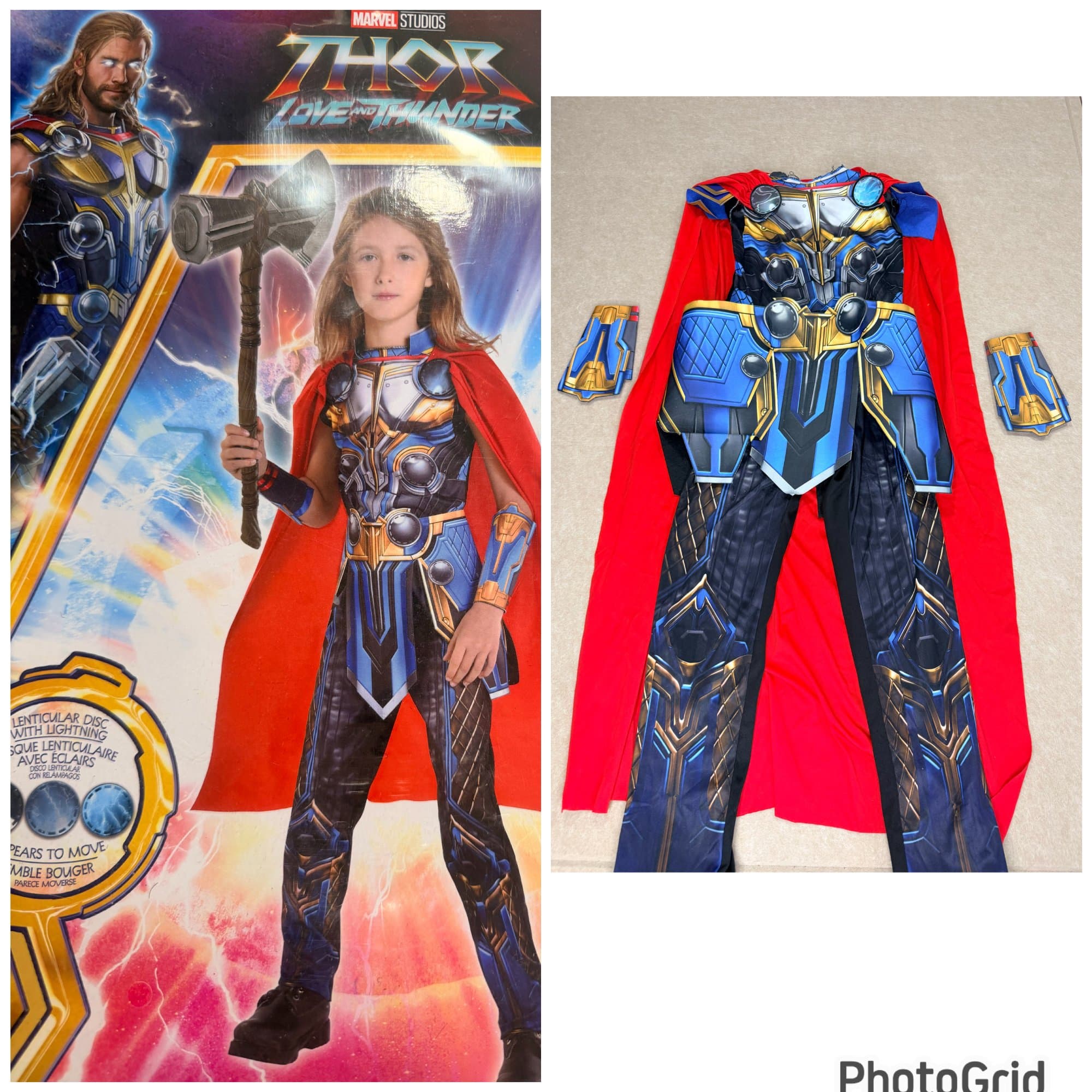 Marvel Studios Thor Love and Thunder kids halloween cosplay costume with cape L 12-14