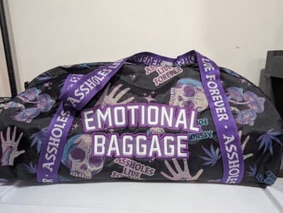 Emotional Baggage Purple And Black Duffle Travel Bag Skull
