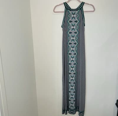 Max Studio Halter Neck Vibrant Print Cross Back Maxi Dress Size Xs