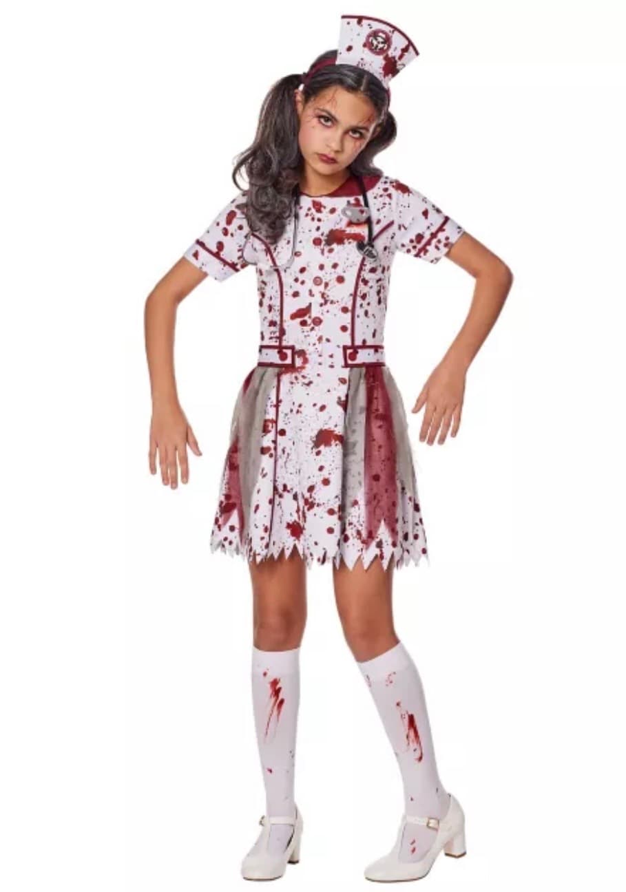 Spirit kids zombie nurse Halloween cosplay dress up costume dress with hat