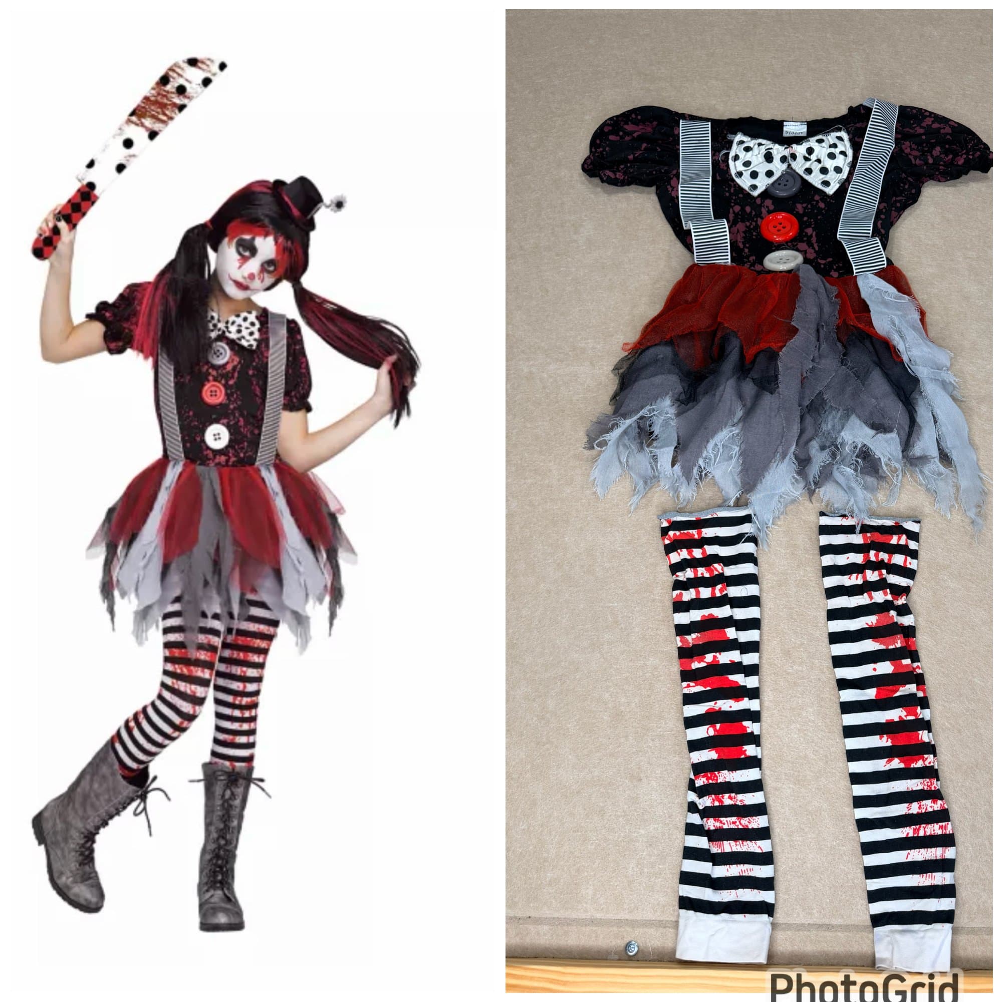 Spirit Halloween kids creepy clown cosplay costume with leggings size S 4-6