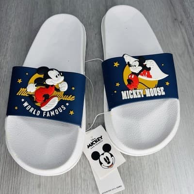 Mickey Mouse World Famous White And Blue Slides Men Slippers 41-42 Size 8
