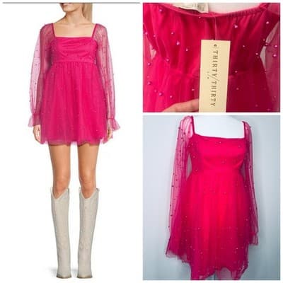 Thirty Thirty Pink Longsleeve Sheer Pearl Dress
