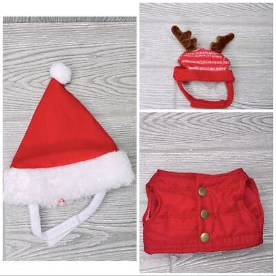 Christmas red doll/bear vest, Santa hat and and reindeer hat