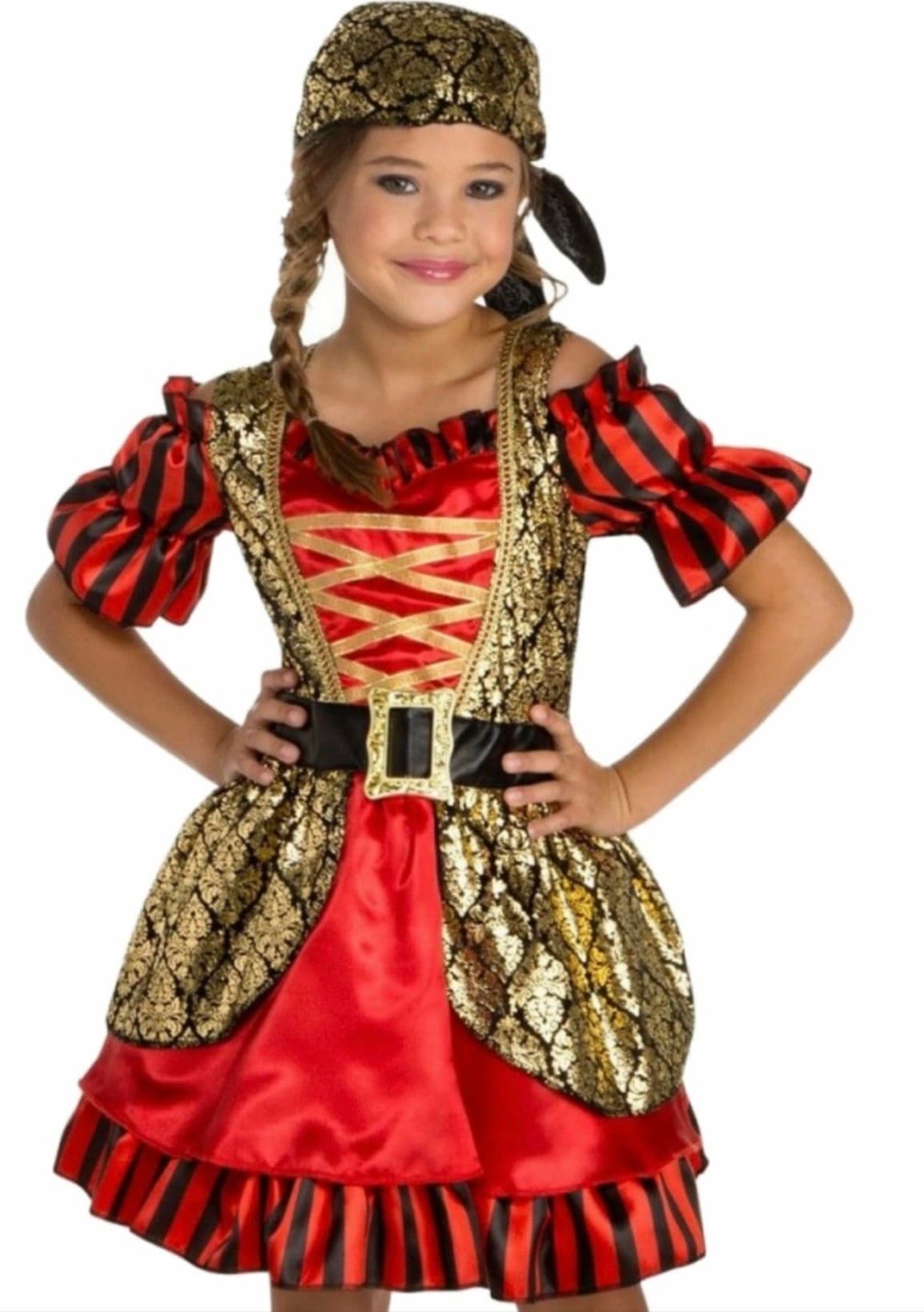 Girls pirate princess halloween cosplay dress up costume dress with headscarf Small 4-6