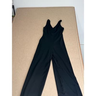 Women's Black V-Neck Wide-Leg Jumpsuit