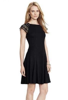 Lauren Ralph Lauren 100% Cotton Crochet Sleeve Fit and Flare Black Dress Size S