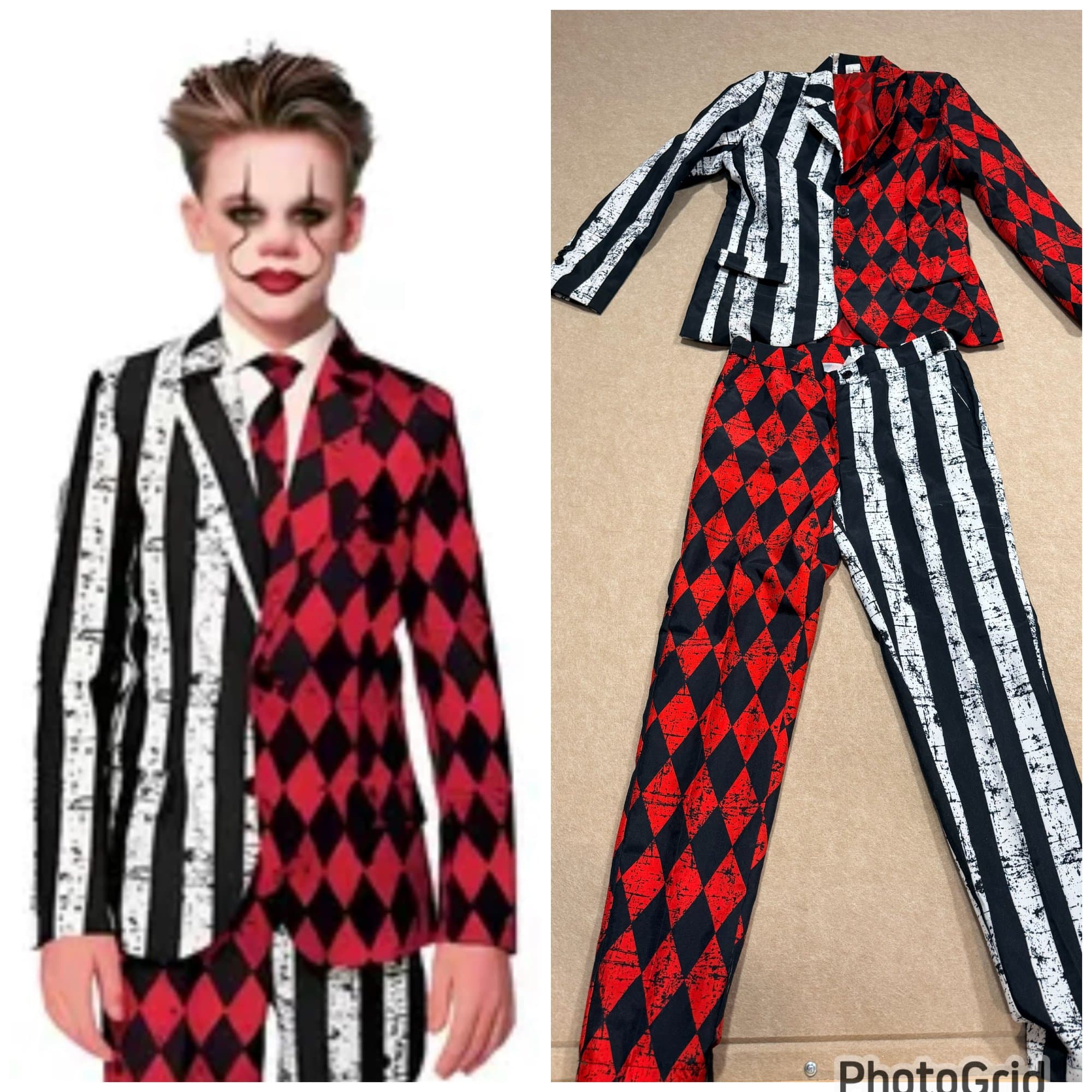 Kids harlequin jester twisted circus halloween cosplay costume suit jacket and pants size L