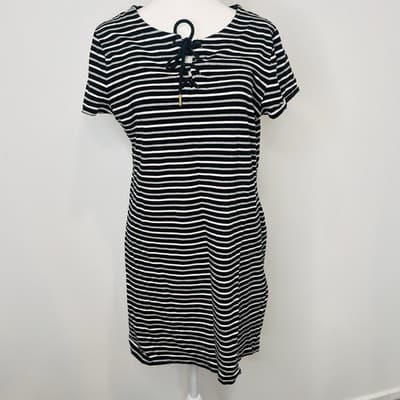 Striped Tommy Hilfiger Navy Blue Gray And White Form Fitting Dress Size L