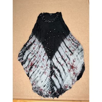 Black & White Tie-Dye Embroidered Women’s Tunic Dress
