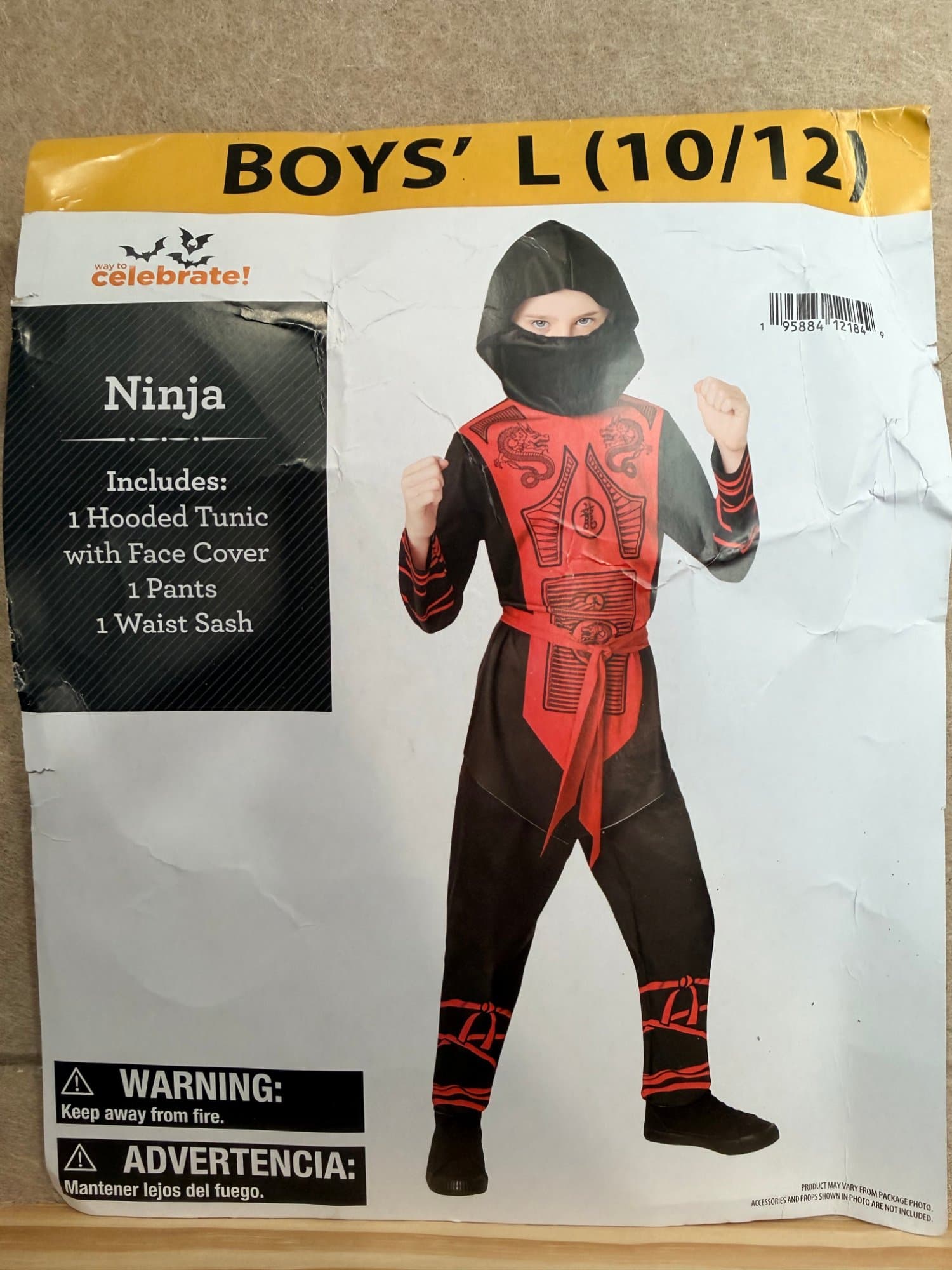 Way to Celebrate boys ninja halloween cosplay costume dragon print size L 10-12