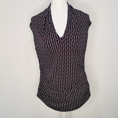 Pink White And Black Ann Taylor Sleeveless Blouse Size LP
