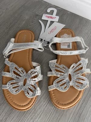 Kids Girls Capelli Shimmering Silver Butterfly Sandal Size 1/2